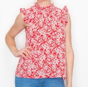 W5 WATERCOLOR FLORAL RUFFLE SLEEVE TOP SIZE MED